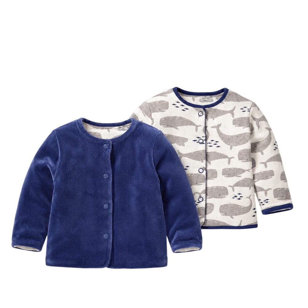 Baby Boden Reversible Velour Whale Print Cardigan 3-6M